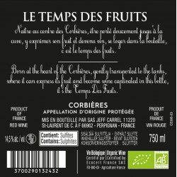 Jef Carrel LE TEMPS DES FRUITS aop Corbières rouge 75cl