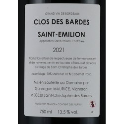CLOS DES BARDES aop Saint Emilion 2021rouge 75cl